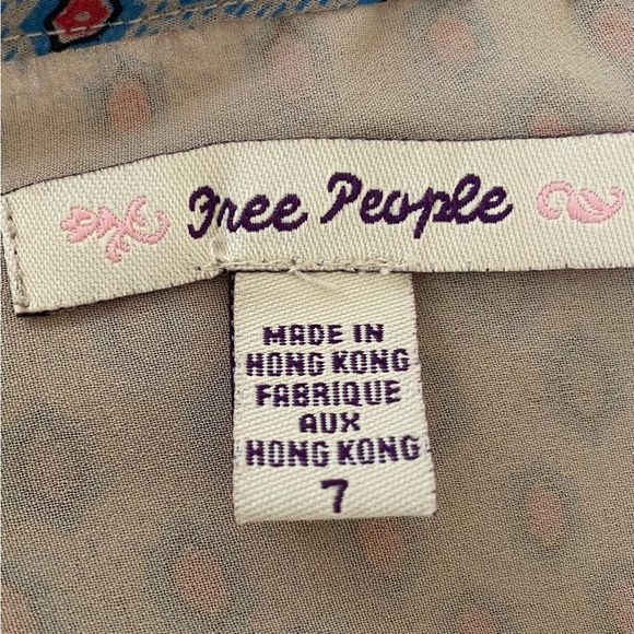 Free People Vintage Boho Red Blue Taupe Prairie Patterned Mid-Length Skirt SZ 7 - Picture 6 of 6